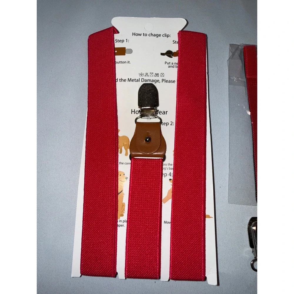 Pet Soft Dog Diaper Suspenders 2 Pack Red Black Adjustable Y-Back Metal Clips